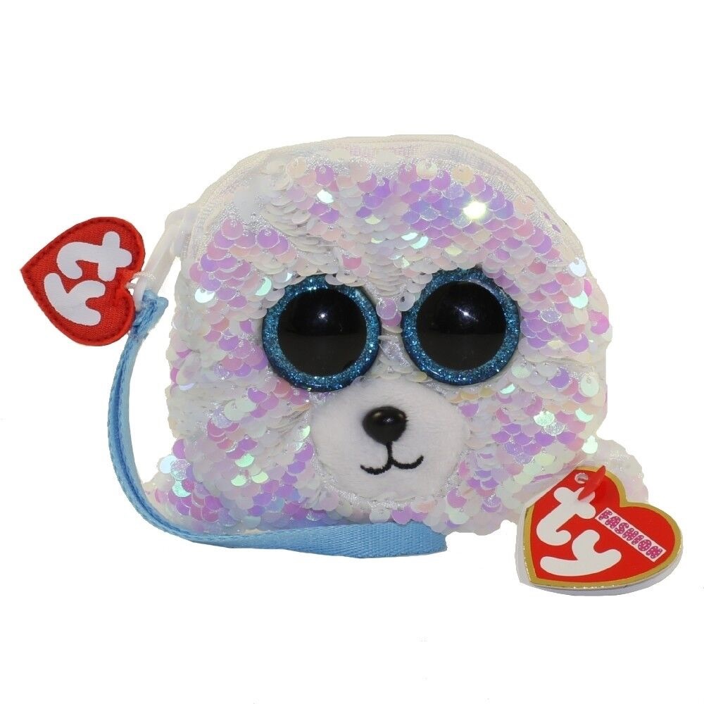 TY Beanie Boos 5" ICY Seal Fashion Flippy Sequin Wristlet Coin Purse Strap